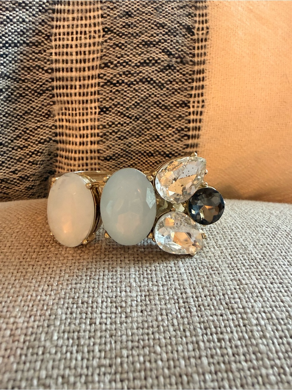 Gold-Tone White & Clear Stone Statement Bracelet -